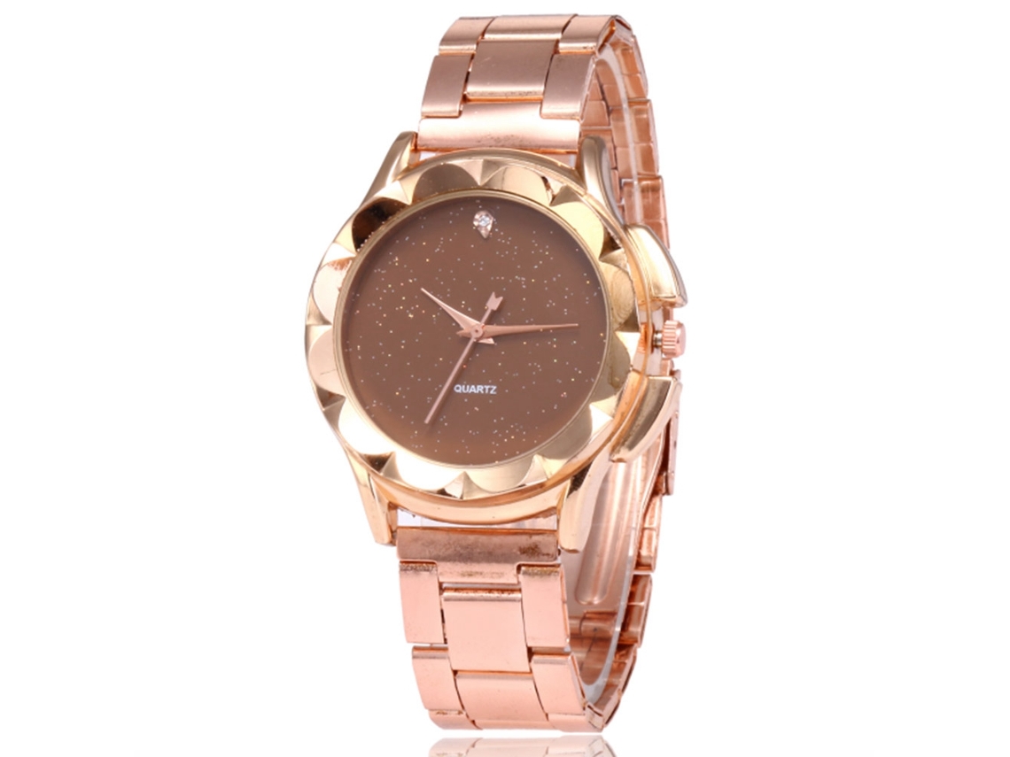 Reloj De Pulsera Unisex Zhoulianfa De Acero Inoxidable Con Diamantes De Imitación Y Esfera Color Café.