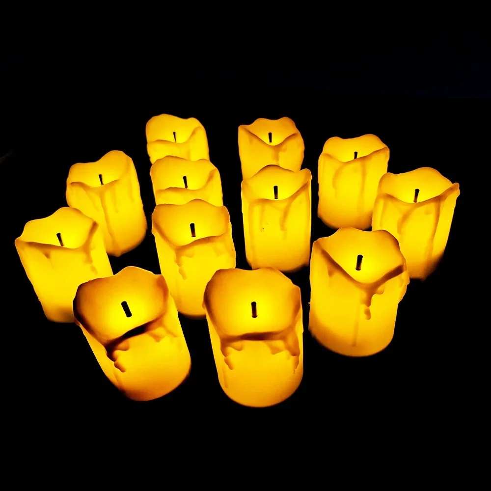 (amarillo) Luz De Noche Led Sin Llama, Velocidad Ajustable, Adecuada Para Decoraciones De Navidad Y Bodas, Funciona Con Pilas.