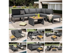 Conjunto Lounge Jardín 6 Personas, Sofás Y Tumbonas, Respaldo Ajustable, Cojines Cómodos, Exterior Gris