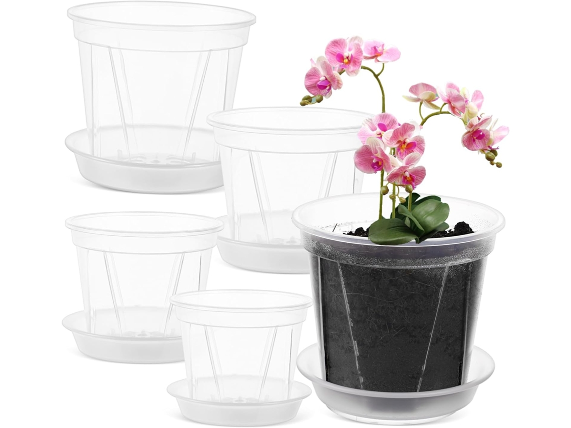 Juego De 5 Macetas Transparentes Para Orquídeas Con Drenaje.