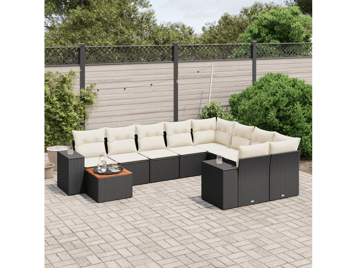 Conjunto de sofás de jardín de 10 piezas DKD Home Decor con cojines de mimbre negros