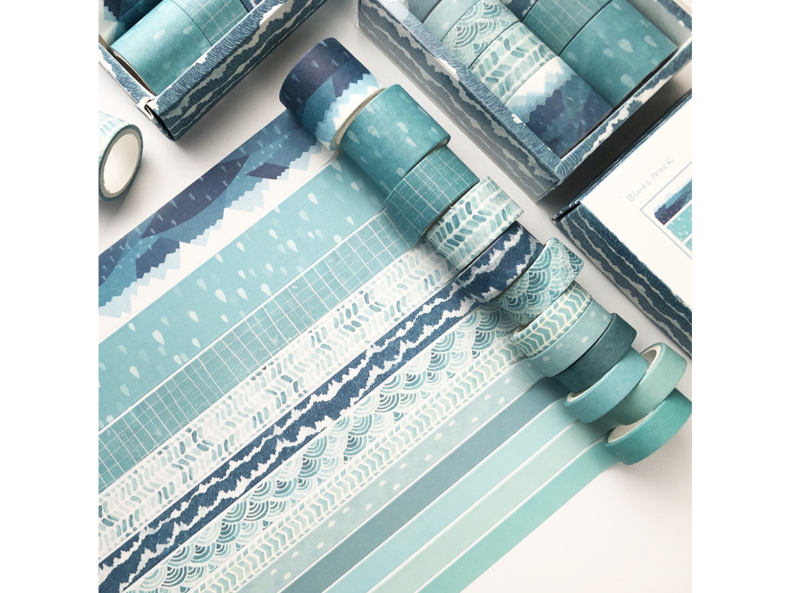 Elegante juego de cintas washi para manualidades, estampado floral azul vibrante, papel de alta calidad, cinta washi de adhesión ideal, sin residuos, para