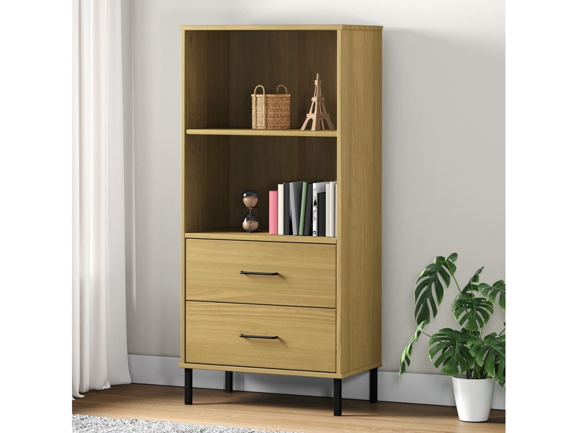 Librería con 2 cajones OSLO madera maciza marrón 60x35x128,5 cm