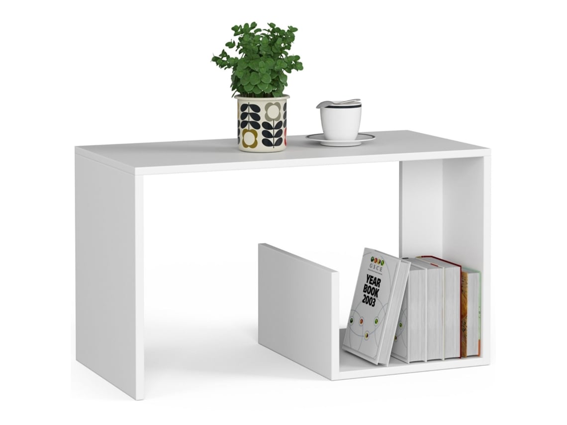 Mesa De Centro Akord Paul Blanco 80 Cm Frente En Color Blanco 80x40x45 Cm