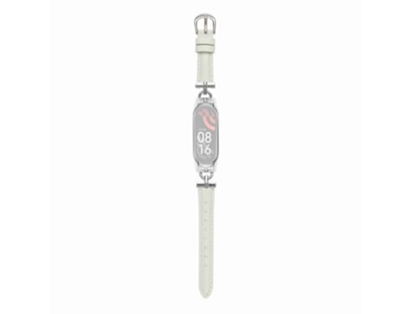 Correa de piel auténtica con conector en forma de d para Xiaomi Mi Band 5/6 - plata/beige