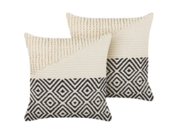 Conjunto De 2 Almofadas Decorativas Beliani Calanthe De Algodão Creme 45x45x14