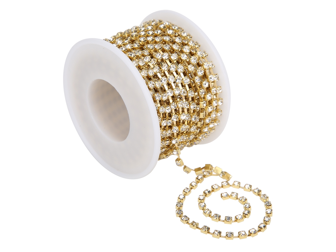 Cadena de piedras Strass, 10 yardas/rollo, para manualidades, ropa, costura, decoración y accesorios. Base de oro blanco Strass, SS12-3 mm.