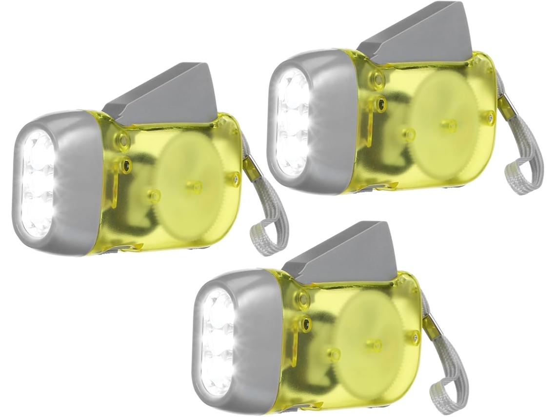 Linterna recargable de 3 piezas con manivela, mini LED, linterna de emergencia portátil.