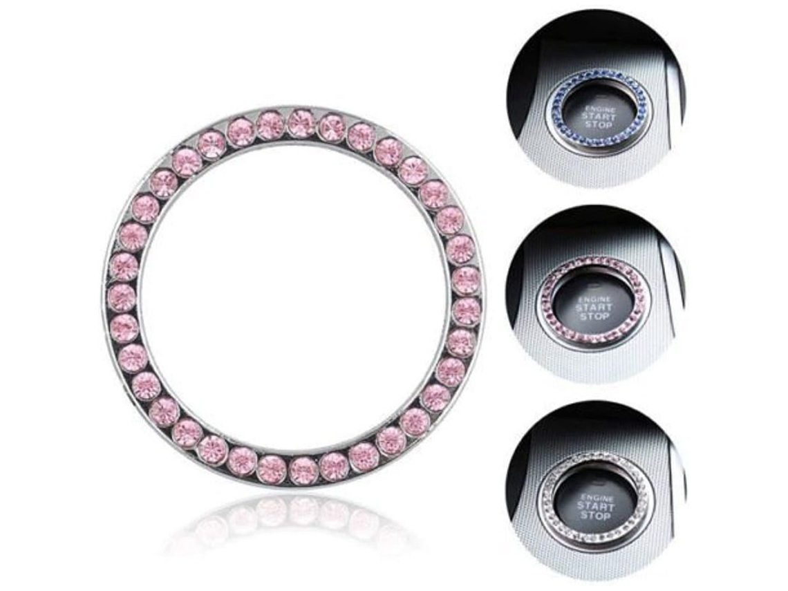 Anillo decorativo para coche con piedras brillantes, accesorio para mujer, botón de encendido y cubierta de control.