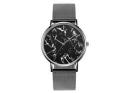 Reloj De Pulsera Casual Para Mujer Y Hombre Con Correa De Malla Dial Redondo Patrón Marmol Negro