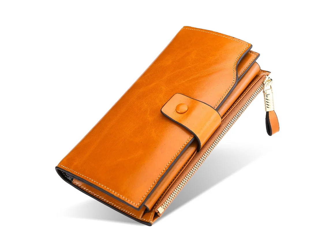 Cartera de piel auténtica para mujer con bloqueo RFID, tarjetero y bolsillo para móvil, regalo para el Día de la Madre.