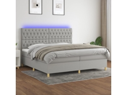 Cama Box Spring Con Colchón Tela Y Led Gris Claro 200x200 Cm
