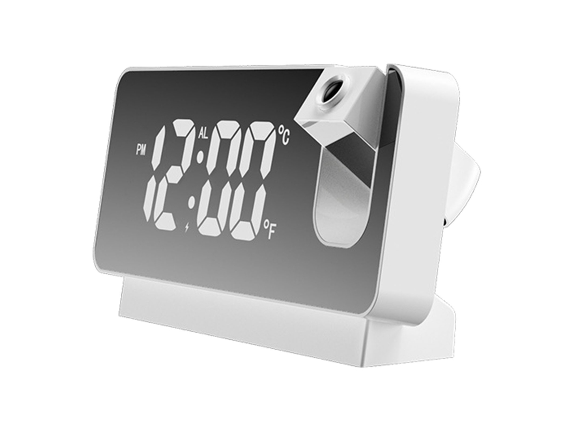 Reloj despertador con proyección, reloj digital multifuncional con proyección de temperatura en el techo, acabado de espejo LED, pantalla silenciosa para dormitorio,
