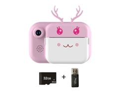 Camara Compacta Para Niños Video Termico Hd Camara Dual Rosa + 32G + Lector De Tarjetas CHRUI