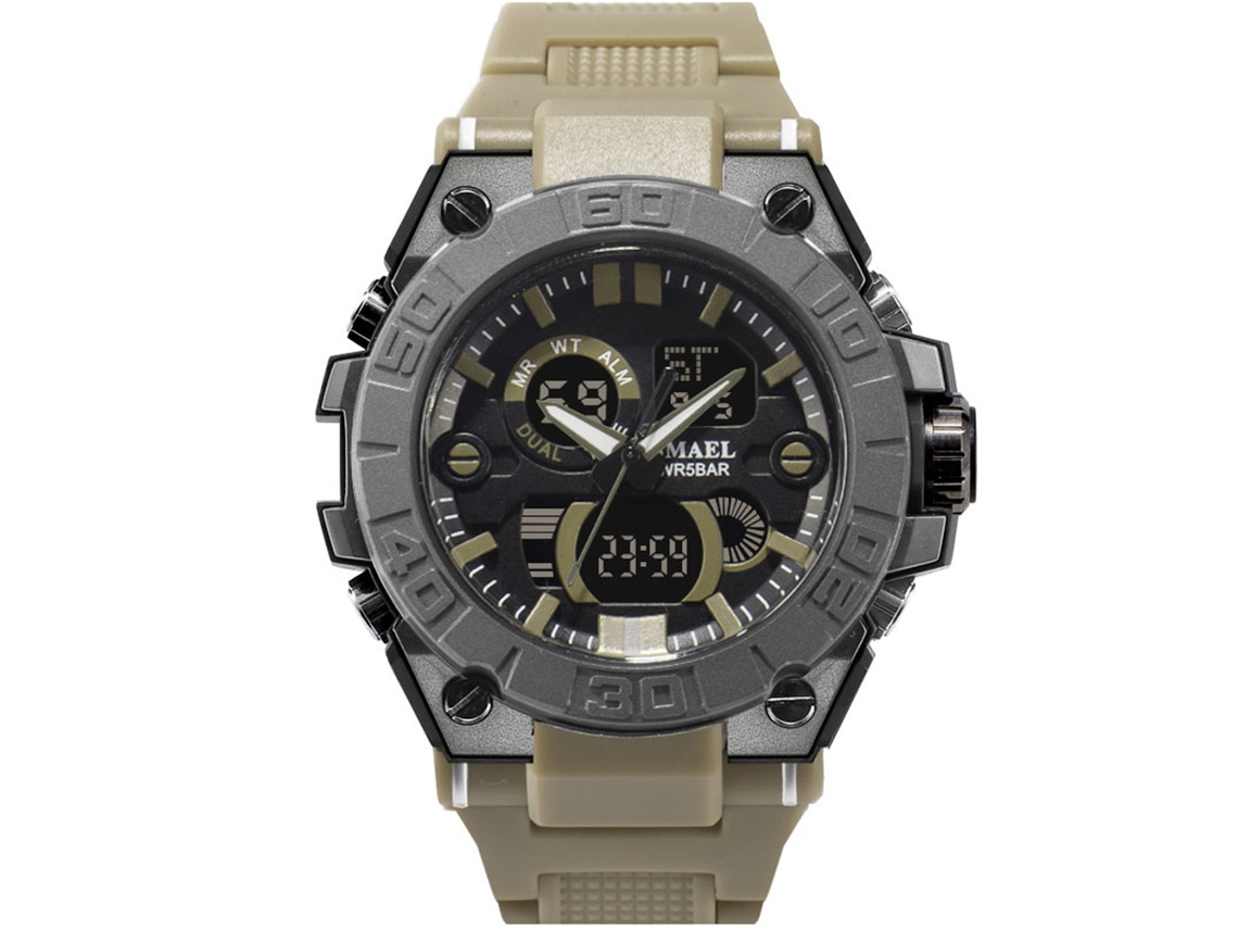 Reloj Deportivo Electrónico Para Hombre, Ideal Para Actividades Al Aire Libre, Resistente Al Agua Hasta 50 M, Con Correa Beige.