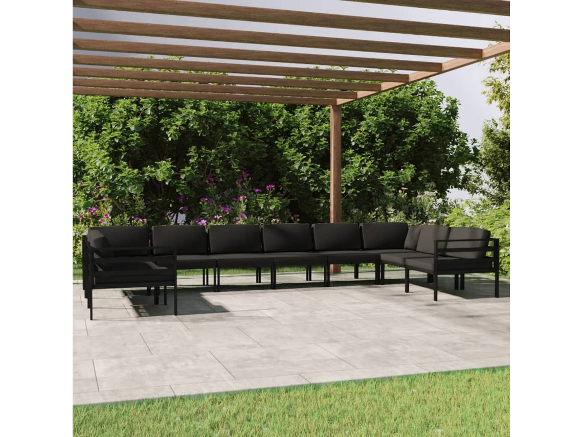 10 Piezas Conjunto Lounge Jardim Com Almofadões Aluminio Antracita Dkd Decoración Del Hogar
