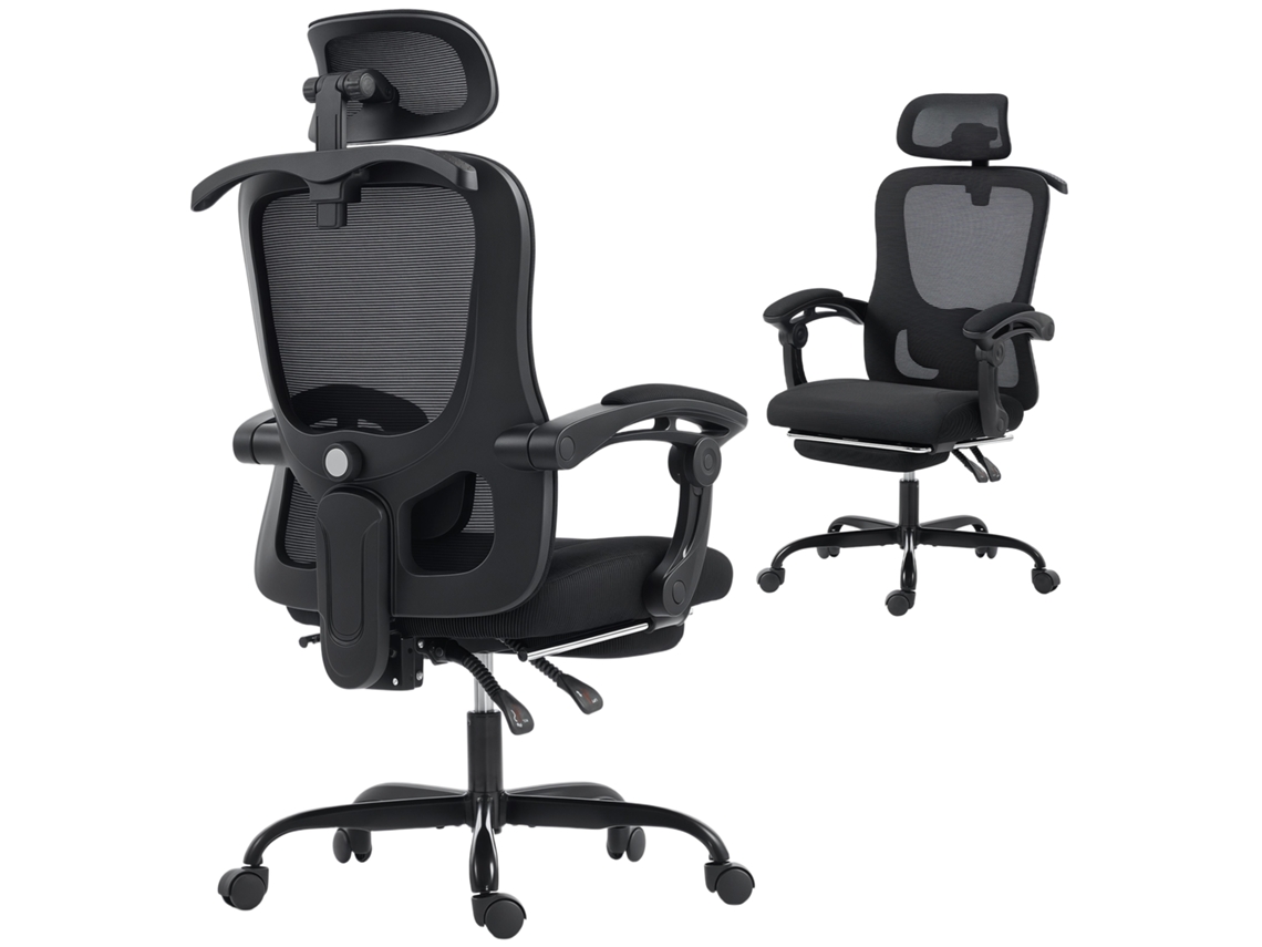 Silla De Oficina Ergonómica, Silla De Oficina De Malla Con Reposacabezas Ajustable, Soporte Lumbar, 64x64x124cm, Negra