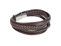 Pulsera Retro De Cuero Trenzado De 20,5 Cm Con Cierre Magnético Versátil, Color Marrón.