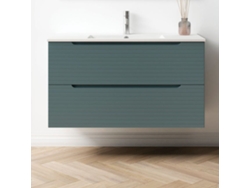 Mueble de baño con Lavabo BOREAL 100x45 cm acabado Azul Oceano mate 2 cajones suspendido