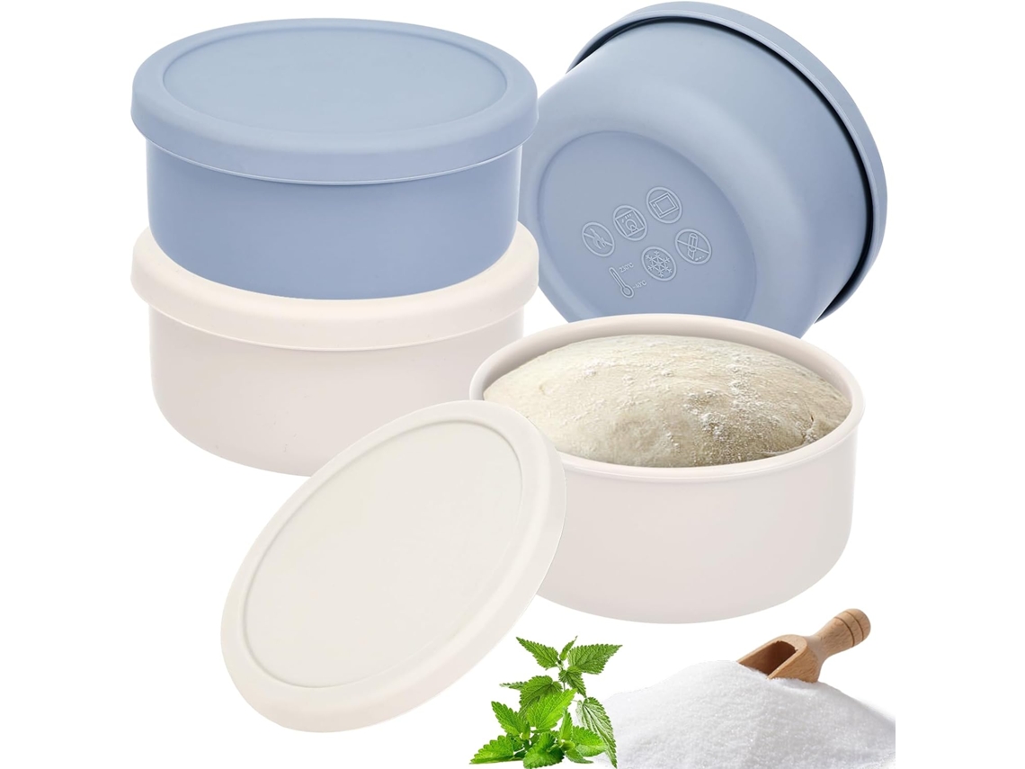 Recipiente para bolas de masa con tapa - 4 piezas - Silicona antiadherente - 700 ml