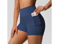 Pantalones Cortos De Yoga Para Mujer Con Bolsillo Lateral Para Teléfono Móvil, Cintura Alta, Para Yoga Y Ejercicio Físico (azul), Talla L Czhhmart