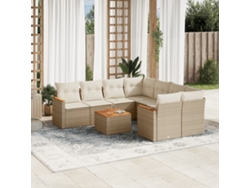 Conjunto de sofá de jardín de 9 piezas con cojines, mimbre sintético beige, Dkd Home Decor