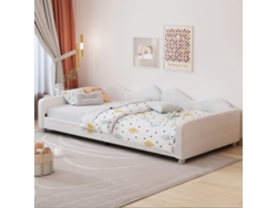Cama Individual Infantil De 90x200cm - Cama Tapizada En Tela Teddy Con Somier De Láminas, Respaldo Y Reposabrazos, Sofá Cama Blanco