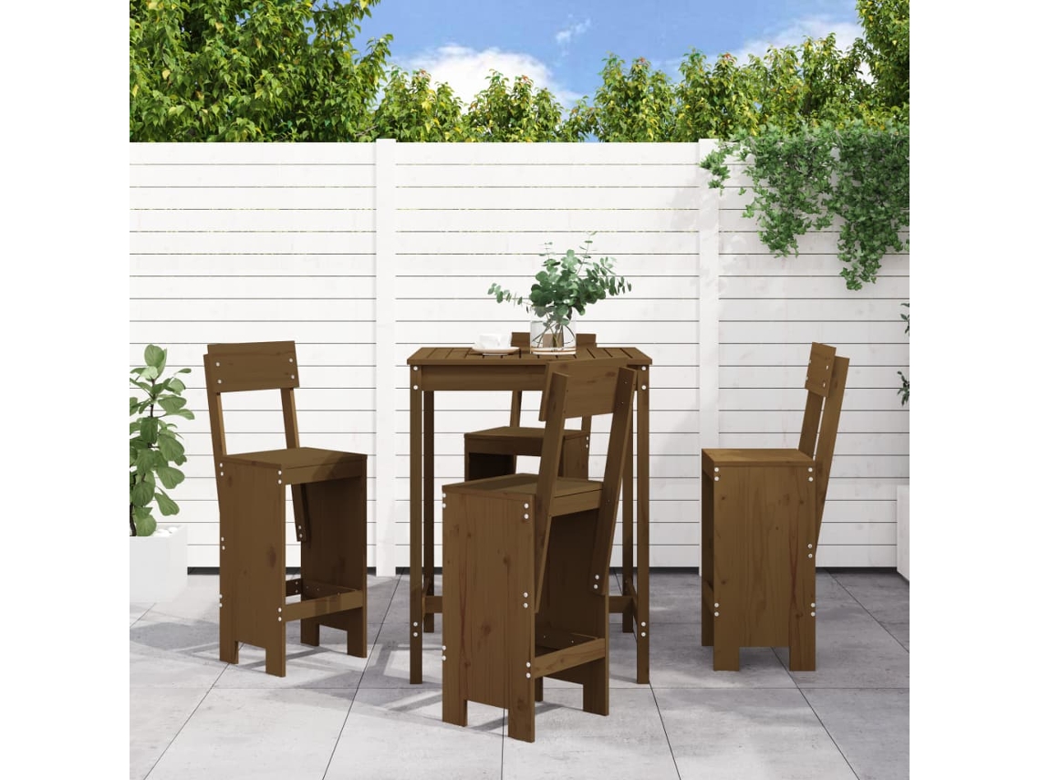 Conjunto de bar de jardín de 5 piezas, madera maciza de pino, marrón miel, DKD Home Decor