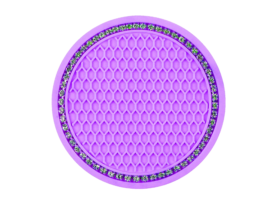 HYMNORA Posavasos universales para coche - PVC antideslizante con strass, 7 cm, rosa (con diamantes)
