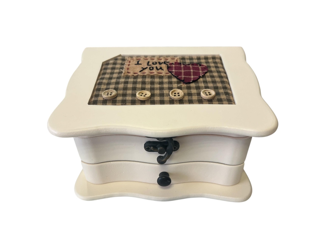 Well Home Caja Joyero I Love You en madera cuadrado con espejo y cajón