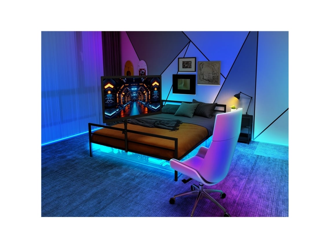 Cama Infantil De Metal Negro Con Espacio De Almacenamiento Led Ajustable, Colchón No Incluido.