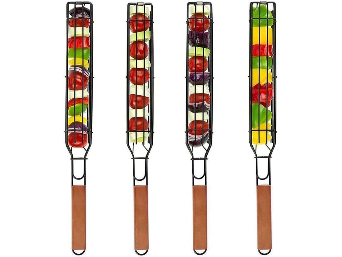 Cesta Antiadherente De 4 Piezas Con Asa Para Barbacoa Y Brochetas