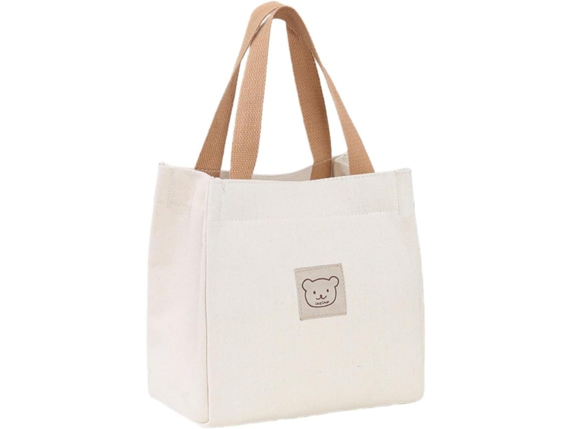 Bolsa de lona para mujer con estampado de osito de peluche - Bolsa térmica ligera para el almuerzo con asa superior - Fácil de llevar