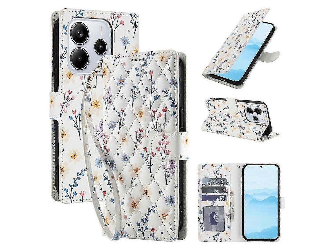 25-26 Flower Pattern Buckle Leather Phone Case With Lanyard