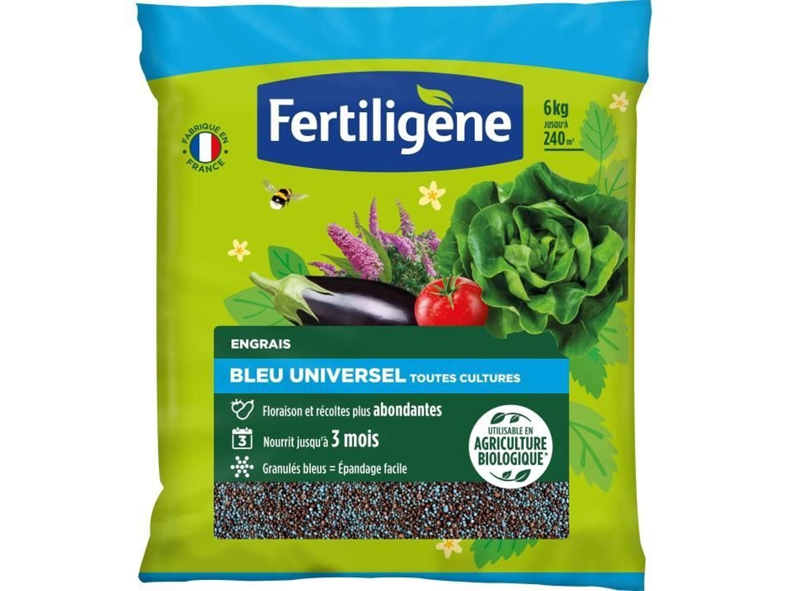 Fbleubio6 Fertilizante Universal Azul 6 kg Floración y Cosechas Abundantes Nutre hasta 3 Meses para 240m² Fertiligene