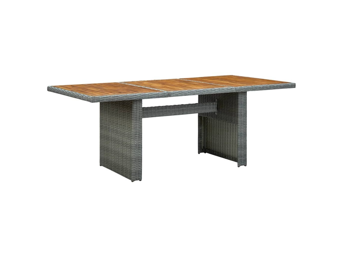 Mesa de jardín LOVELY HOME de mimbre y madera de acacia maciza en color gris claro (200 x 100 x 74 cm)