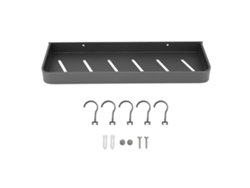 Estante de pared para baño, resistente, negro, sencillo, inoxidable, con 5 ganchos para cocina y lavadero, 15.7"