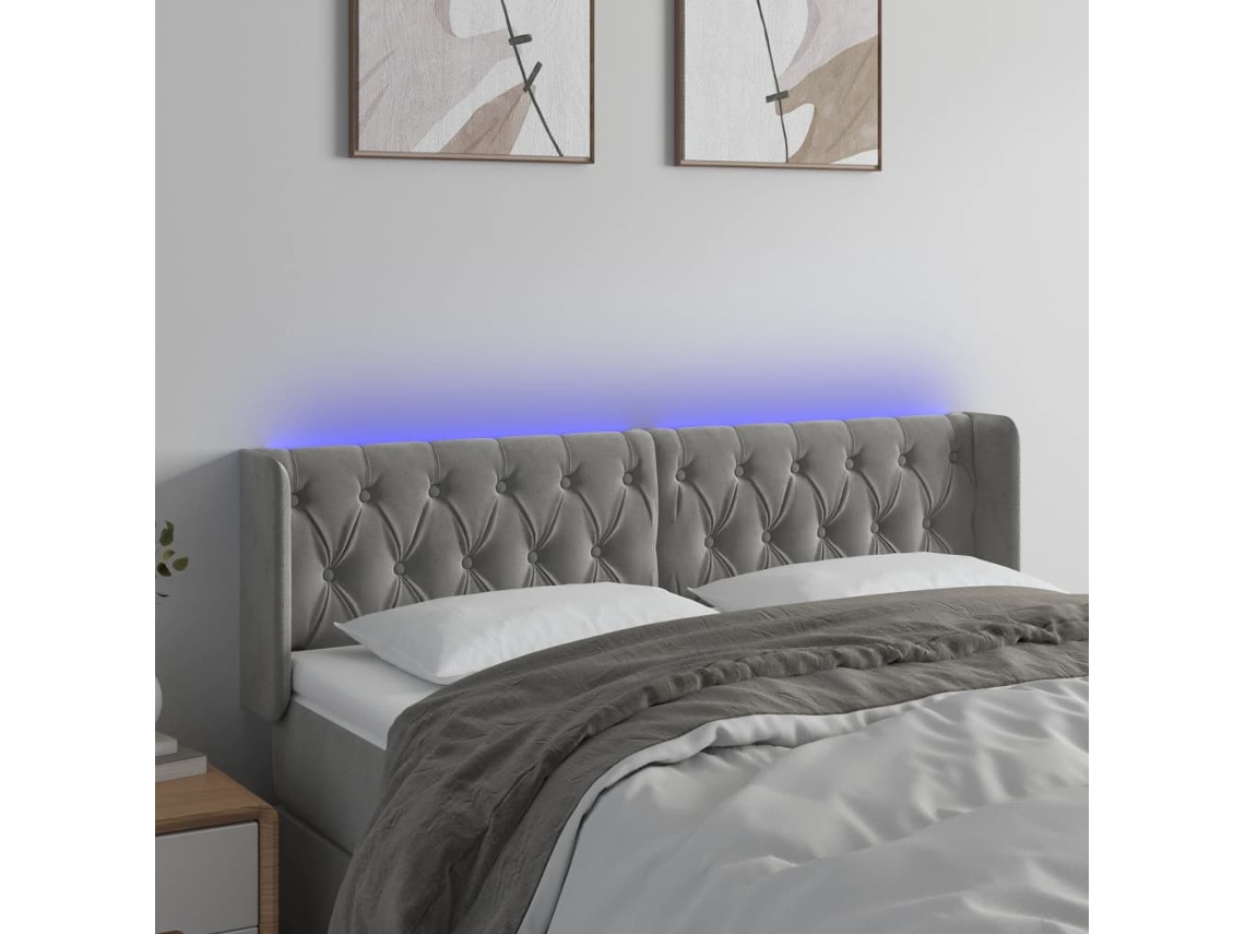 Cabecero Con Led De Terciopelo Gris Claro 163x16x78/88 Cm