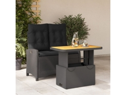 2 Pcs Conjunto De Jantar P/ Jardim C/ Almofadões Vime Pe Preto Dkd Home Decor