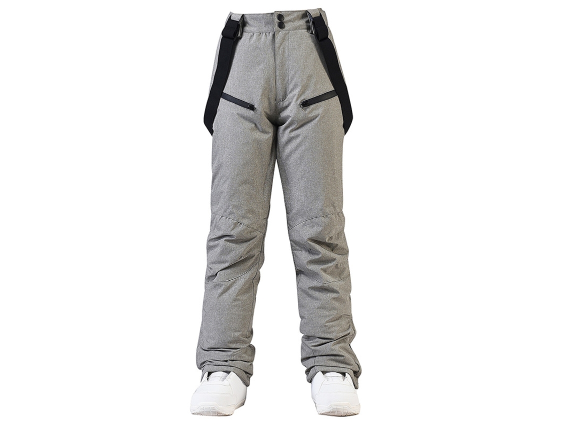 Pantalones de esquí unisex, cálidos, resistentes al viento y al agua, con correas ajustables y desmontables, gris, L
