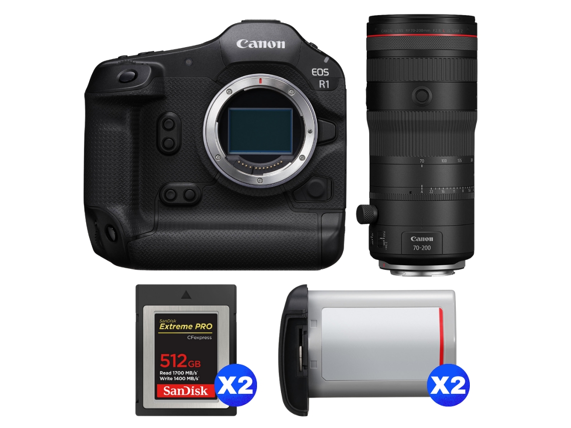 Canon Eos R1 + Rf 70-200mm F/2.8 L Is Usm Z Negro + 2 Sandisk 512gb Extreme Pro Cfexpress Type B + 2 Canon Lp-e19 + Ebook Pricedirect