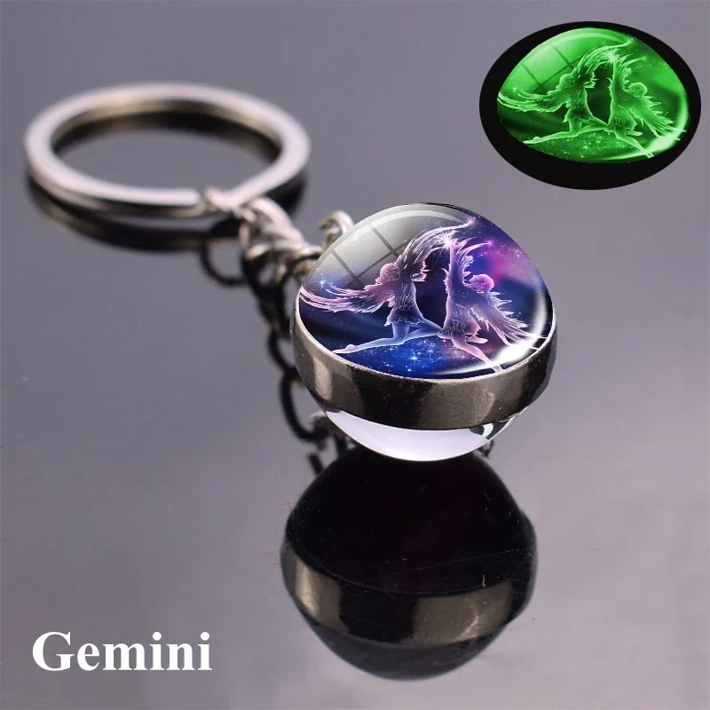 (géminis) Llavero Con Bola De Cristal Brillante De Doble Cara Con Los 12 Signos Del Zodiaco