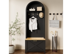 Zapatero de entrada con ganchos, diseño moderno negro, madera, 75 cm x 35 cm x 195 cm, MOBRIO