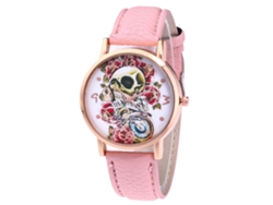 Reloj De Pareja Zhoulianfa Patrón Calavera Correa De Cuero Mujer Hombre Cuarzo Rosa F-436