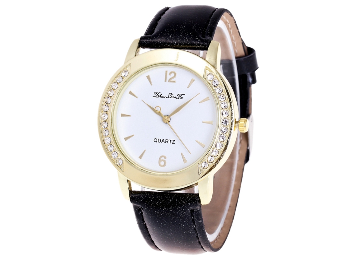 Reloj De Pulsera Casual De Cuarzo Para Mujer Zhoulianfa, Esfera Redonda, Piedras, Negro.