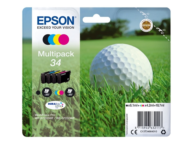 Pack ahorro cartuchos de tinta original EPSON 34, Bola de golf, C13T34664020, T3466