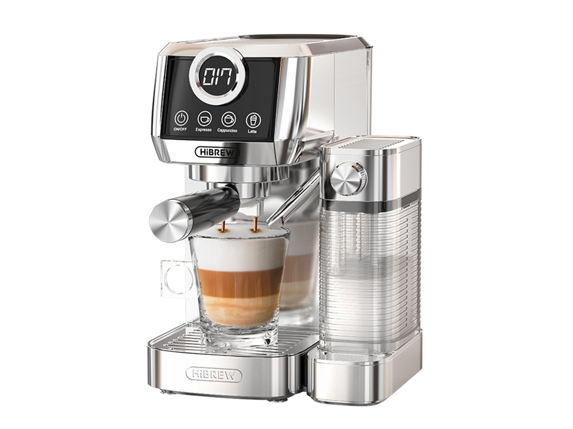 Cafetera Hibrew con sistema para espumar leche.