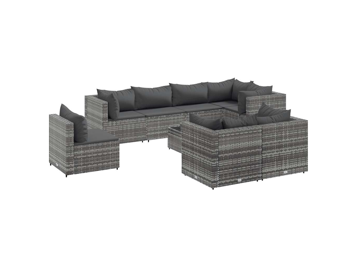 Conjunto 9 de muebles de jardín VIDAXL y cojines ratán sintético gris