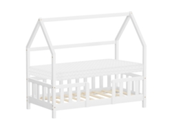 Cama Infantil Ml-design 70x140 Cm Blanco Forma De Casa Con Colchón, Anticaída Y Somier