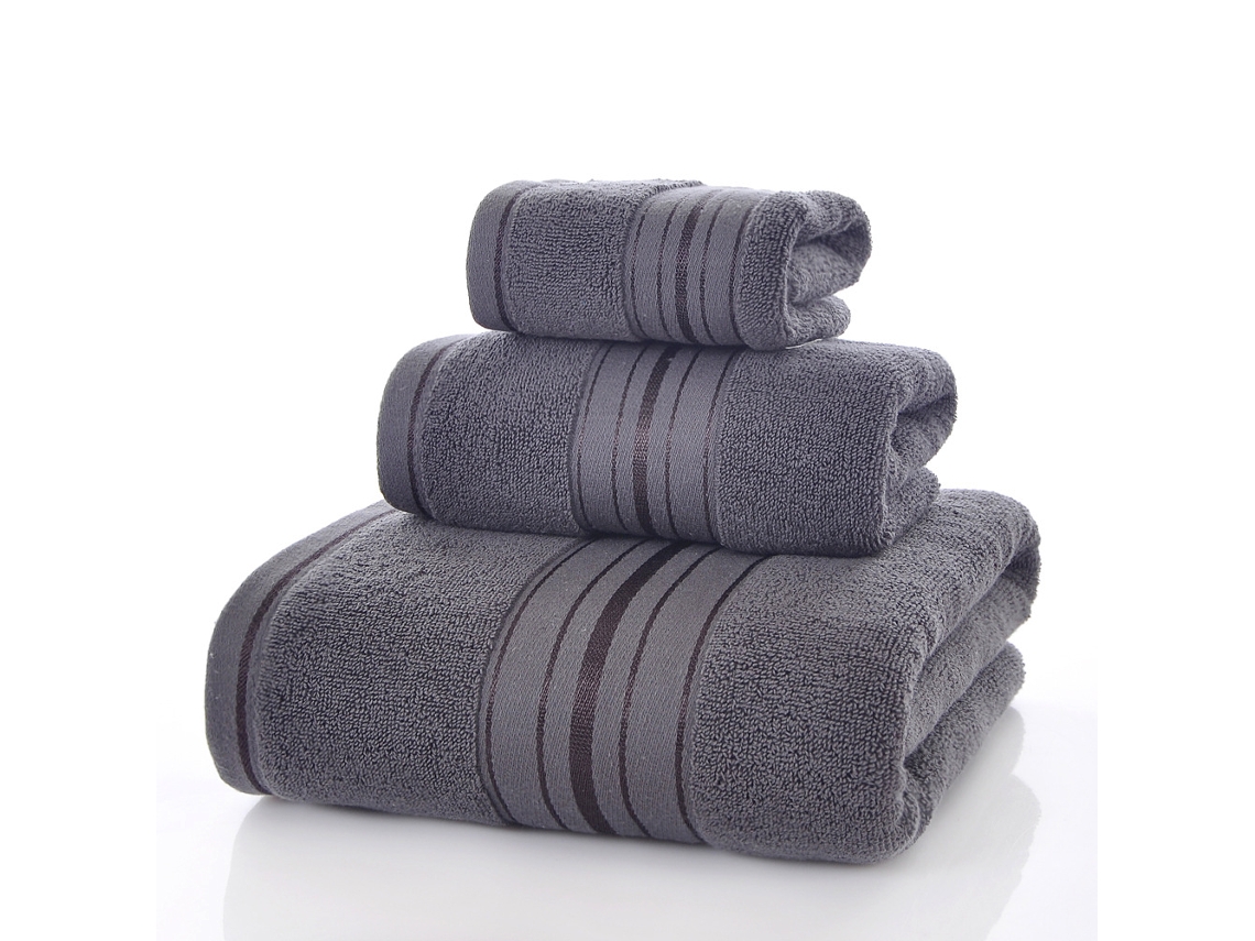 Conjunto De 3 Peças Toalhas Duráveis ​​de Puro Algodão, Alta Absorção E Suaves Para A Pele,cinza Escuro,35x35cm/35x75cm/70x140cm Gertiz